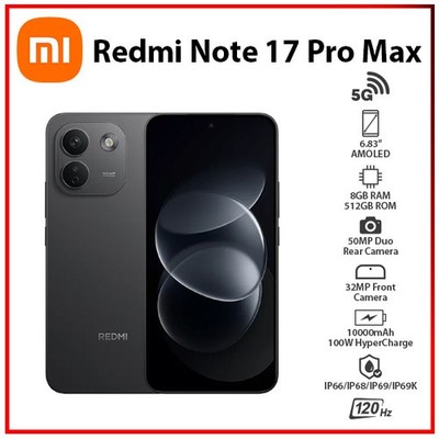 Redmi Note 17 Pro Max 5G 8GB+512GB BLACK Dual SIM Unlocked Android Cell Phone