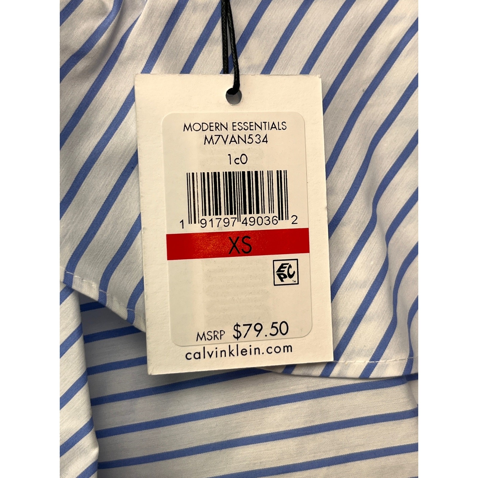 Calvin Klein Modern Essentials striped off shoulder top Womens XS Blue White thumbnail 5