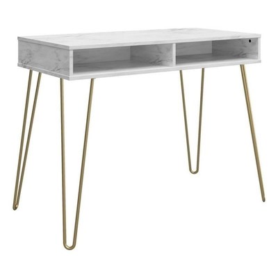 NOVOGRATZ ATHENA COMPUTER DESK WITH STORAGE, WHITE FAUX MARBLE - WHITE MARBLE