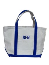 LL Bean Boat And Tote White/Blue Medium Size BEN Canvas Bag