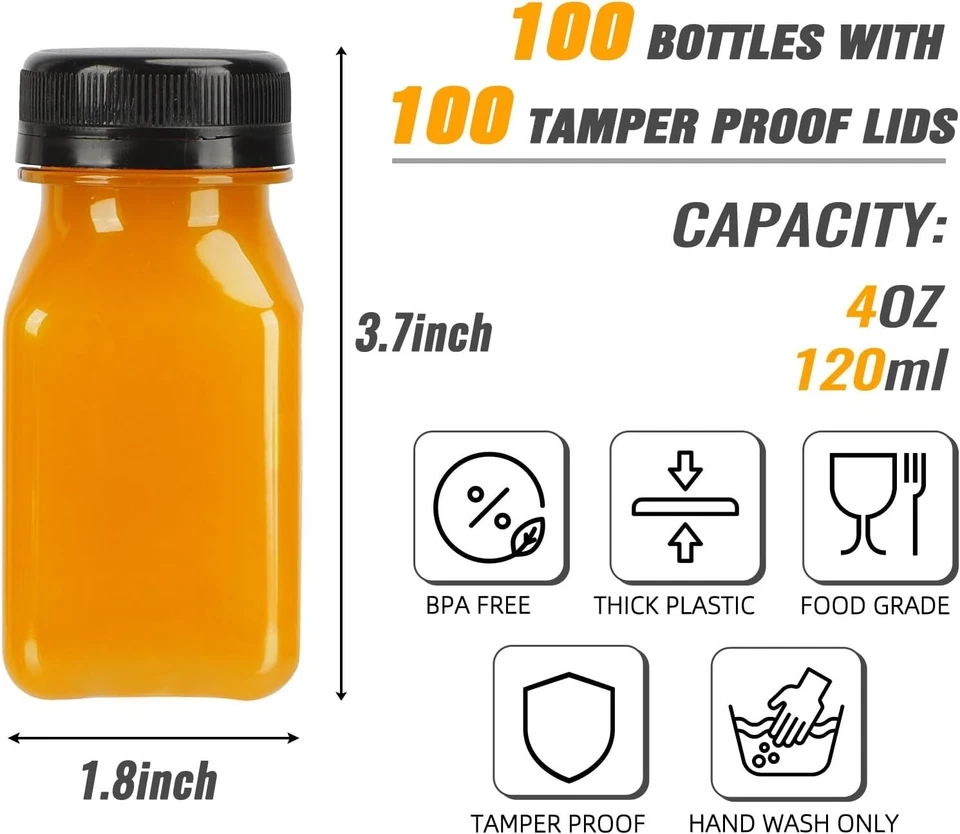 100 peças frascos de suco de 4 oz com tampas, etiquetas e funil - Imagem 4 de 4
