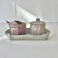 Studio Pottery Cream Sugar Set Tray Artisan Handmade Ceramic Lavender Pink SJS 