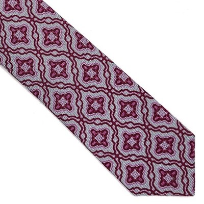 NEW Michaelsons London Mens Gray Pink Geometric Pattern Seven Fold Tie Silk Wool