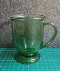 VTG Anchor Hocking Glass Coffee TEA Mug Fern Green Footed 14oz Heavy