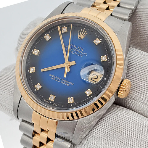 Rolex Datejust 36MM Blue Vignette Diamond Dial Watch Ref 16233