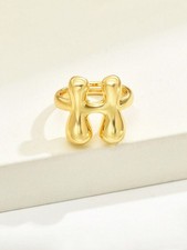 Gold Adjustable Ring Cute Letter H Fashion Women Single Ring