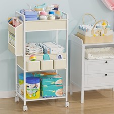 Diaper Caddy Organizer - 3-Tier Rolling Diaper Cart with Wheels  Dividers, L...