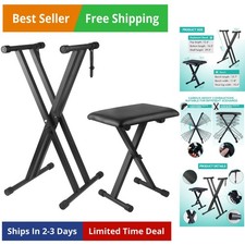 Keyboard Stand Piano Bench Set, Double X Adjustable Keyboard Stand Piano Stan...