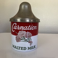 Vintage Carnation Malted Milk Metal/aluminum/tin Counter Canister With Lid used