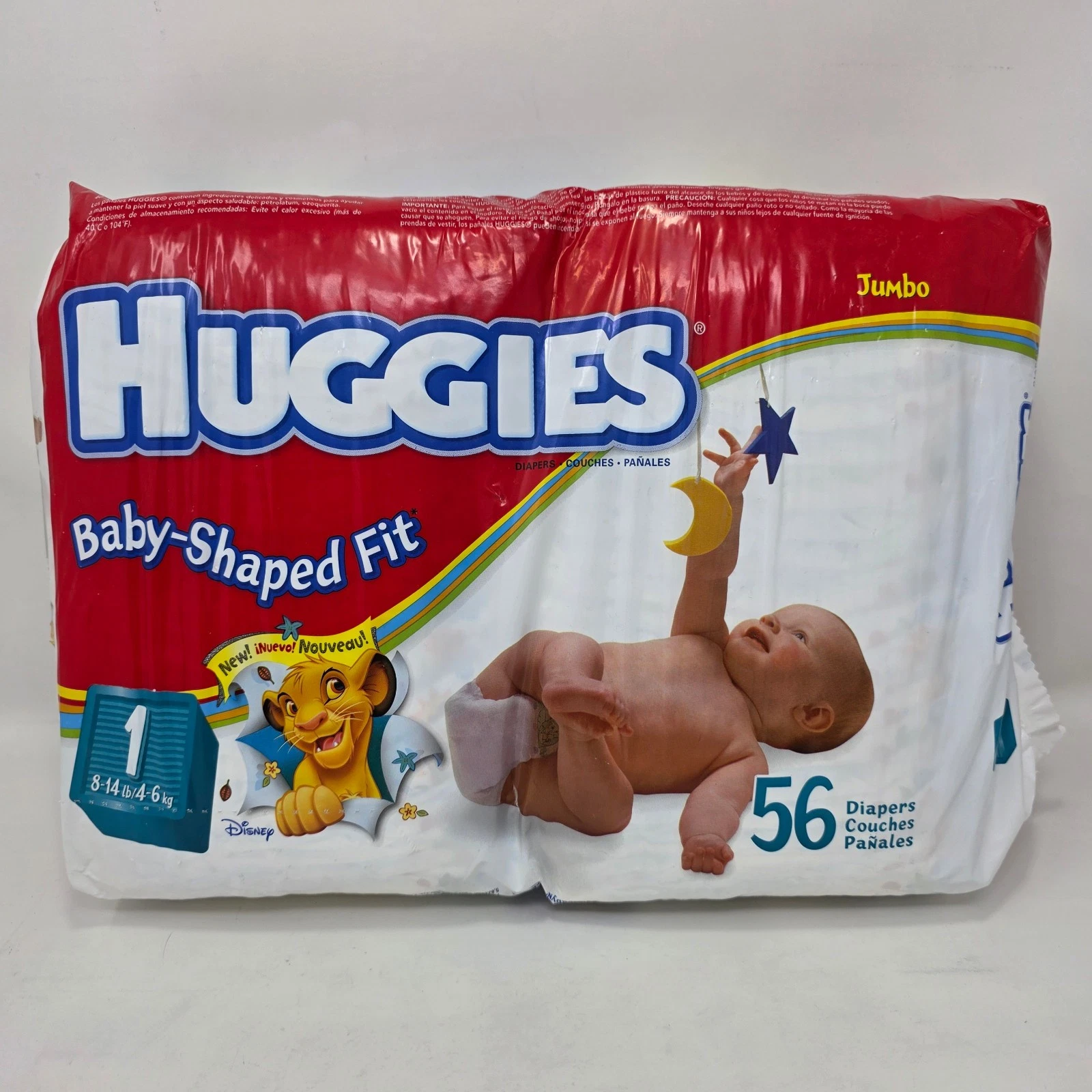 Huggies Jumbo #1 8-14 lb Disney Lion King Simba Diapers Baby-Shaped Fit 56 Count