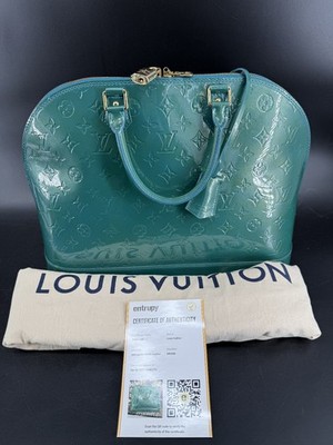 Authentic Louis Vuitton Alma GM Bleu Nuit Vernis Patent Leather Dark Green Bag