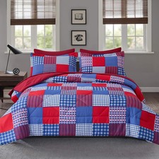 Comforter Set Queen Size Plaid Patchwork Comforter Bedding-7 Piece Bed in a B...