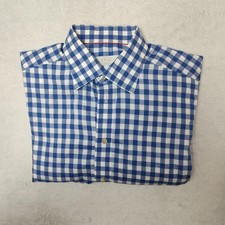Eton Shirt Mens 16 Blue Gingham Plaid Slim Point Collar Dress Contemporary Work