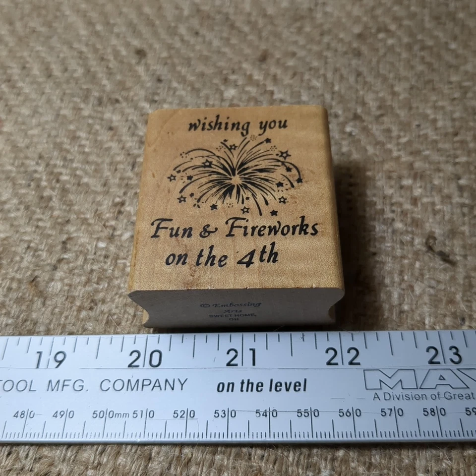 Estampilla de goma montada en madera vintage 1993 artes en relieve "Deseándote diversión y... Foto 4 de 4