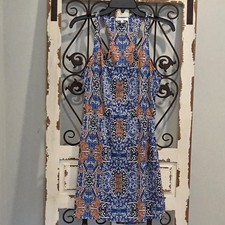 Glam Y2K Blue Orange Boho Festival Paisley Racerback Dress Womens Small USA