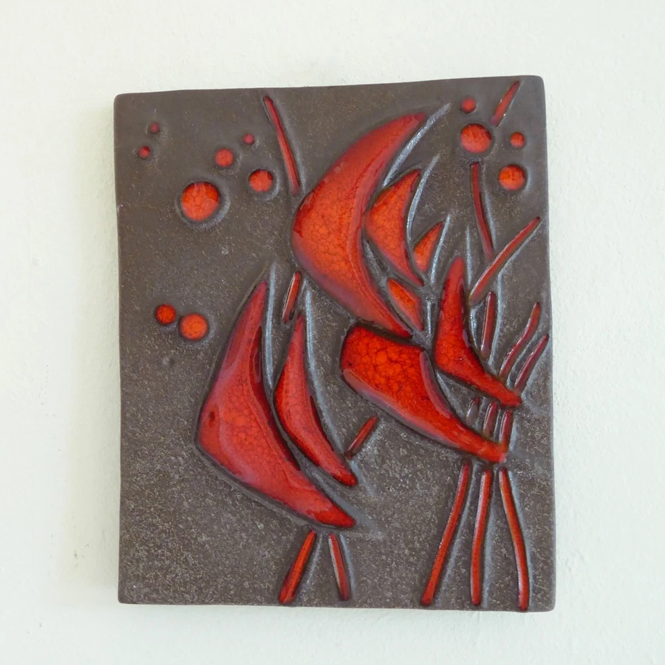 Bückeburg Kunst Keramik Wand Platte relief Bild Helge Pfaff Fische Vintage - Bild 2 von 4