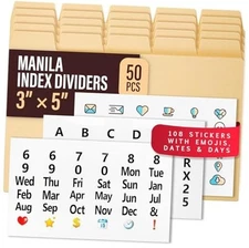 50 Heavyweight Manila Index Card Dividers 3x5 with Tabs & 3 x 5 Inches 50 PCS