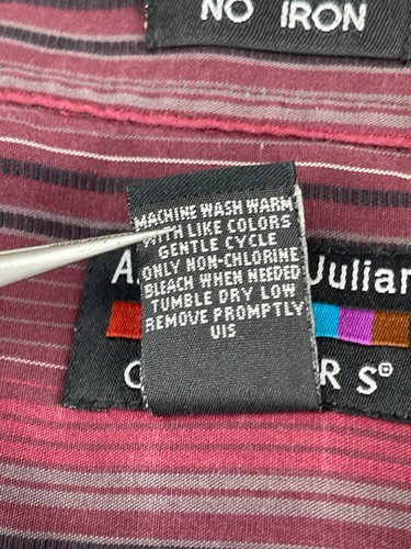 Camisa Alexander Julian SIN HIERRO Borgoña Rayas Manga Larga Abotonada Talla XL - Imagen 6 de 9