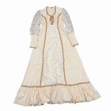 Vintage Gunne Sax Milk Maiden Dress Lace Sleeves Boho Renaissance Size 9/10