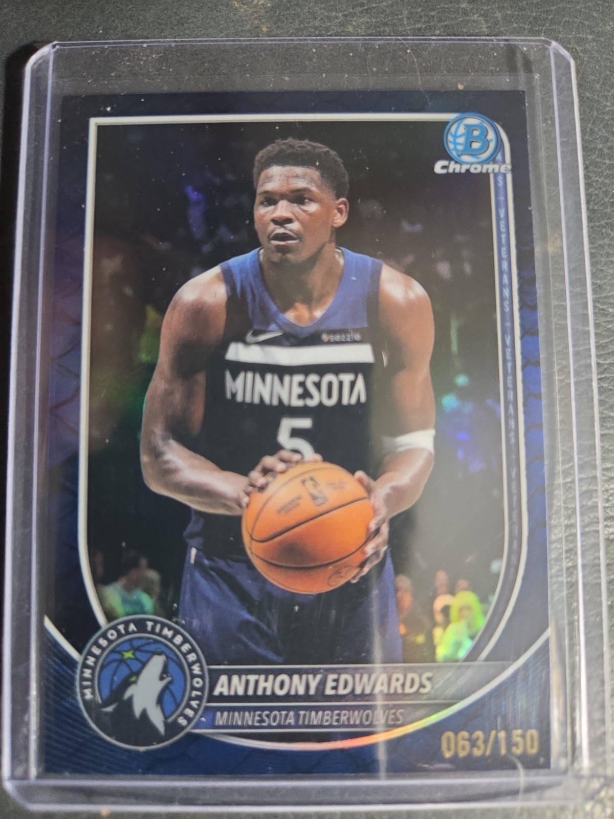 2025-26 Bowman #BCV-103 Anthony Edwards True Blue Reptilian Refractor /150! 