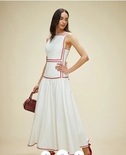 Commense White Cotton Contrast Trim Back Tie Maxi Dress S