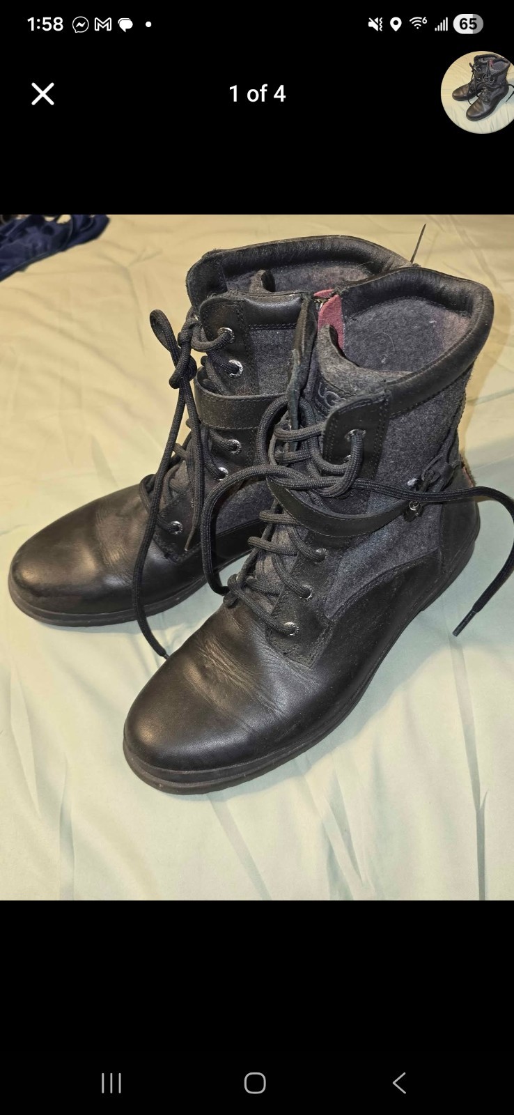 UGG Kesey Waterproof Leather Women Black Wool Lace Up Buckle Zip Boots 8.5 Retro