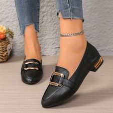 Women's Pointed Toe Penny Loafers Slip On Comfort Low Block Heel Casual Shoes