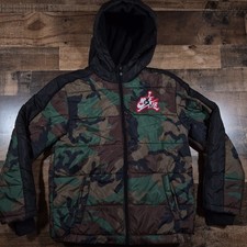 Air Jordan Puffer Jacket Youth Large 12-13 Camo Y2K Kids Hooded Jumpman Patch