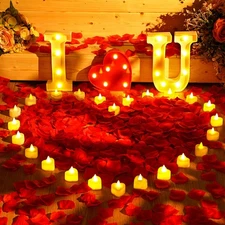 Hortsun Valentine Day I Love You Light up Letters Sign Rose Petals for Romantic