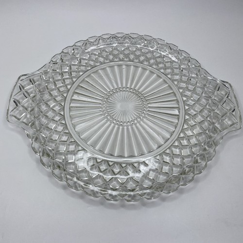 Anchor Hocking Waterford Waffle Cake Plate With Handles, Clear Depression Glass - Picture 1 of 19