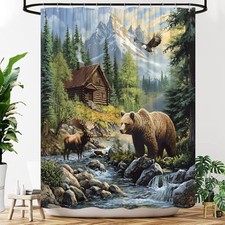 Country Rustic Cabin Bear Elk Shower Curtain Eagle 70"W x 70"L Pack of 1