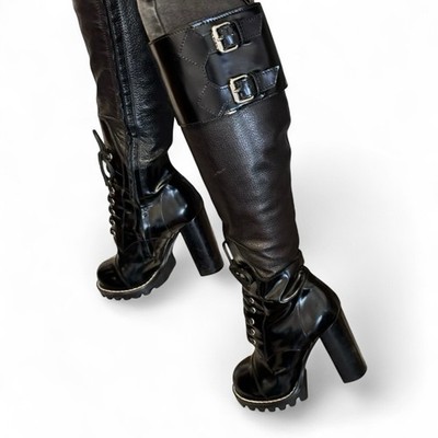 Louis Vuitton Black Star Trail Lace Up Knee High Black Leather Boots 37 IT 