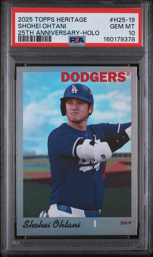 Shohei Ohtani 2025 Topps Heritage Holo 25th Anniversary H25-19 SP PSA 10 LAD
