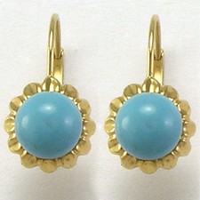 14k Solid Yellow Gold Sunflower Turquoise Earrings Anzor jewelry # E833
