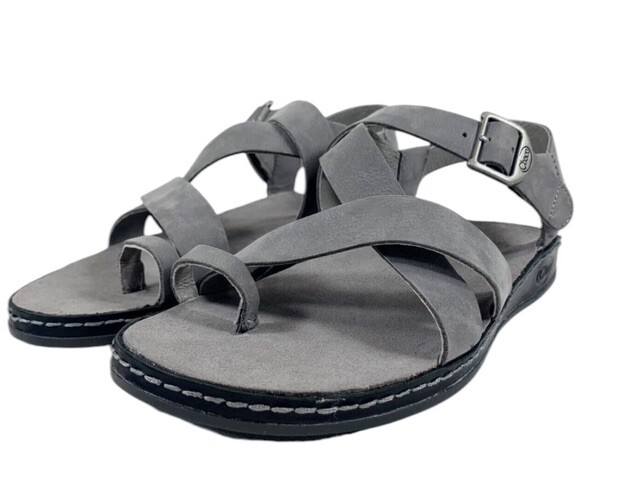 Chaco Womens Size 10 Gray Suede Performance Sandals with Toe Loop and Ankle Strap Cushion