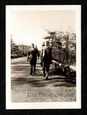2 MEN SUITS WALKING RURAL DIRT ROAD OLD/VINTAGE PHOTO- N986