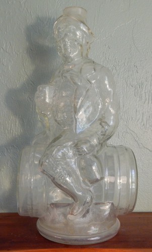 Vintage Viarengo Torino Man On A Barrel Figural Wine Bottle
