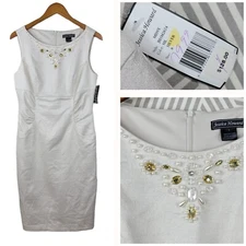 NEW Jessica Howard Party Dress Size 8 Party Career Sheath Metallic Beige Tan