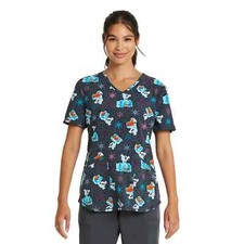 Scrubstar Disney Frozen Frosty Olaf Women  s V-Neck Print Scrub Top  