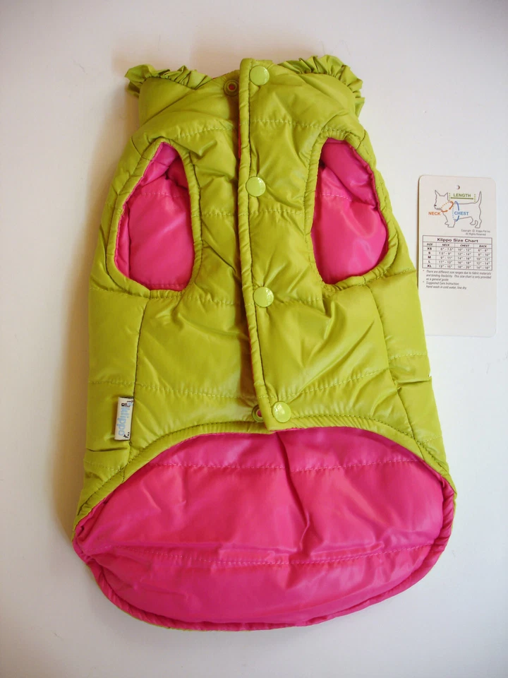 Abrigo Chaqueta Klippo Reversible Puffer con Volantes Ribete Lima/Rosa Talla M Pequeña Perro Foto 4 de 4