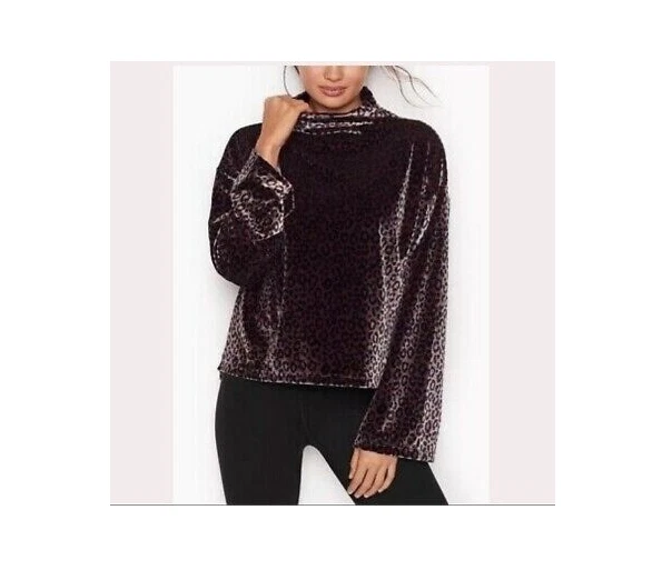 nwot Victoria secret mockneck pink animal print velour top activewear sz L loose - Image 3 of 4