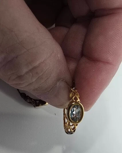 Technibond Gemstone Byzantine Hoop Earrings 14K Yellow Gold Plated Silver - Imagem 4 de 4