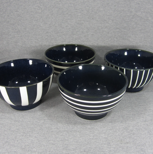 Williams Sonoma Chinese Blue & White Striped Noodle Bowls - Soup Salad Cereal