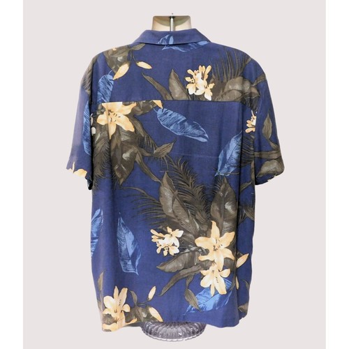 Camisa Floral Hawaiana Island Shores Para Hombre XXL Azul Verde Amarillo Manga Corta Seda - Imagen 6 de 8