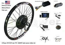MTX39 Rim135mm 72V2000W hub motor+dual mode 45A controller conversion ebike kit.
