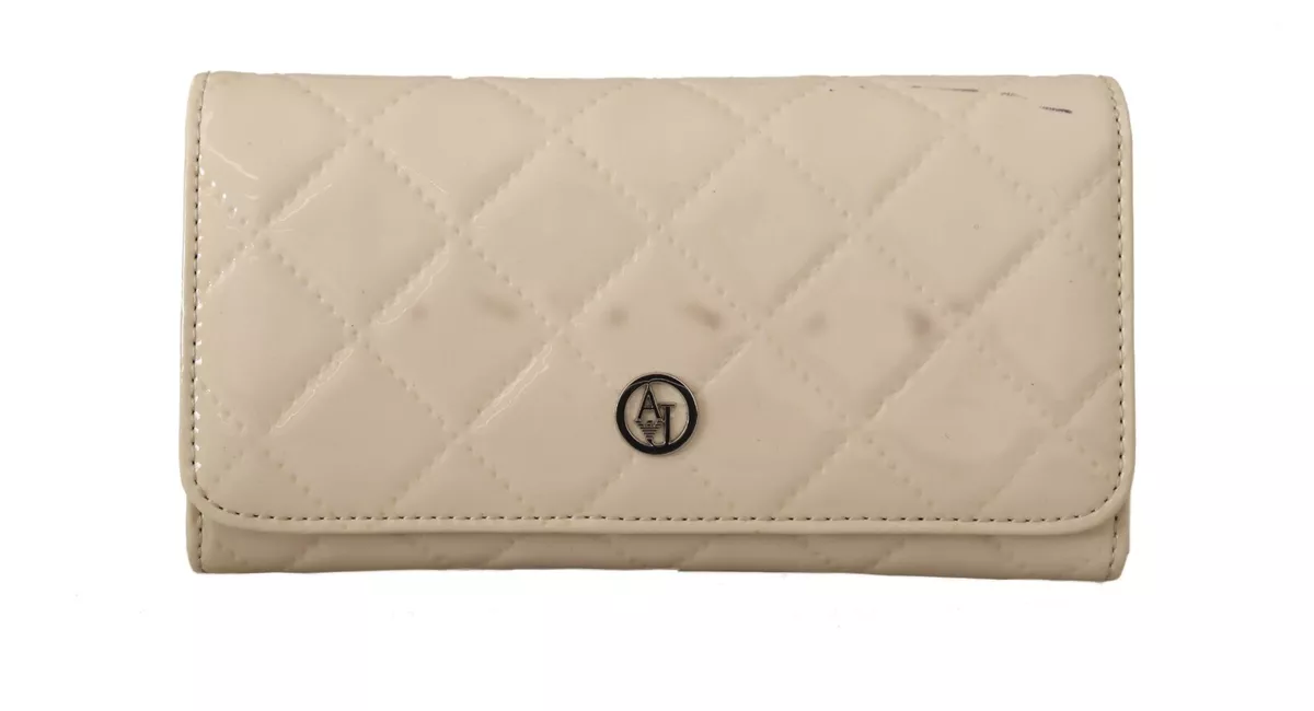 ARMANI Wallet White Leather Logo Bifold Clutch Cardholder Women Purse $150