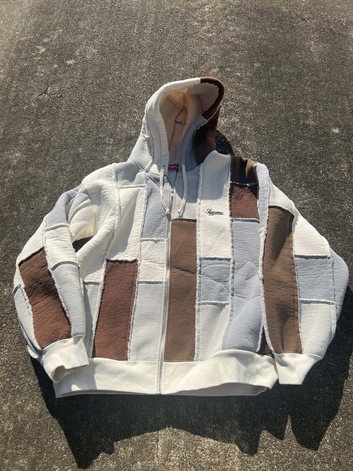 Sweat à capuche patchwork en fausse peau de mouton zippé suprême 