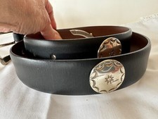 Genuine Leather Womens Black Concho Belt Sz 34 Argentina Leather