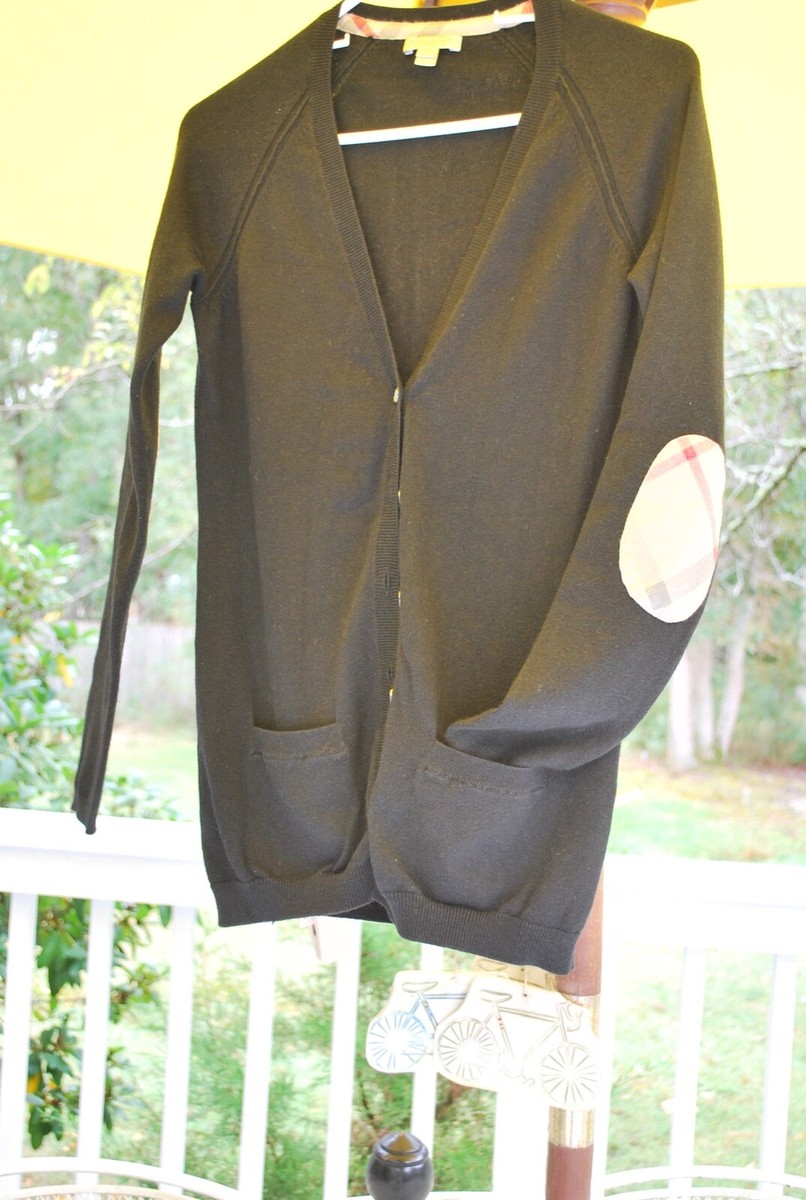 Burberry Brit Elbow Patch Cardigan Sweater Black Nova Check Burberry Brit Elbow Patch Cardigan Sweater Black Nova Check