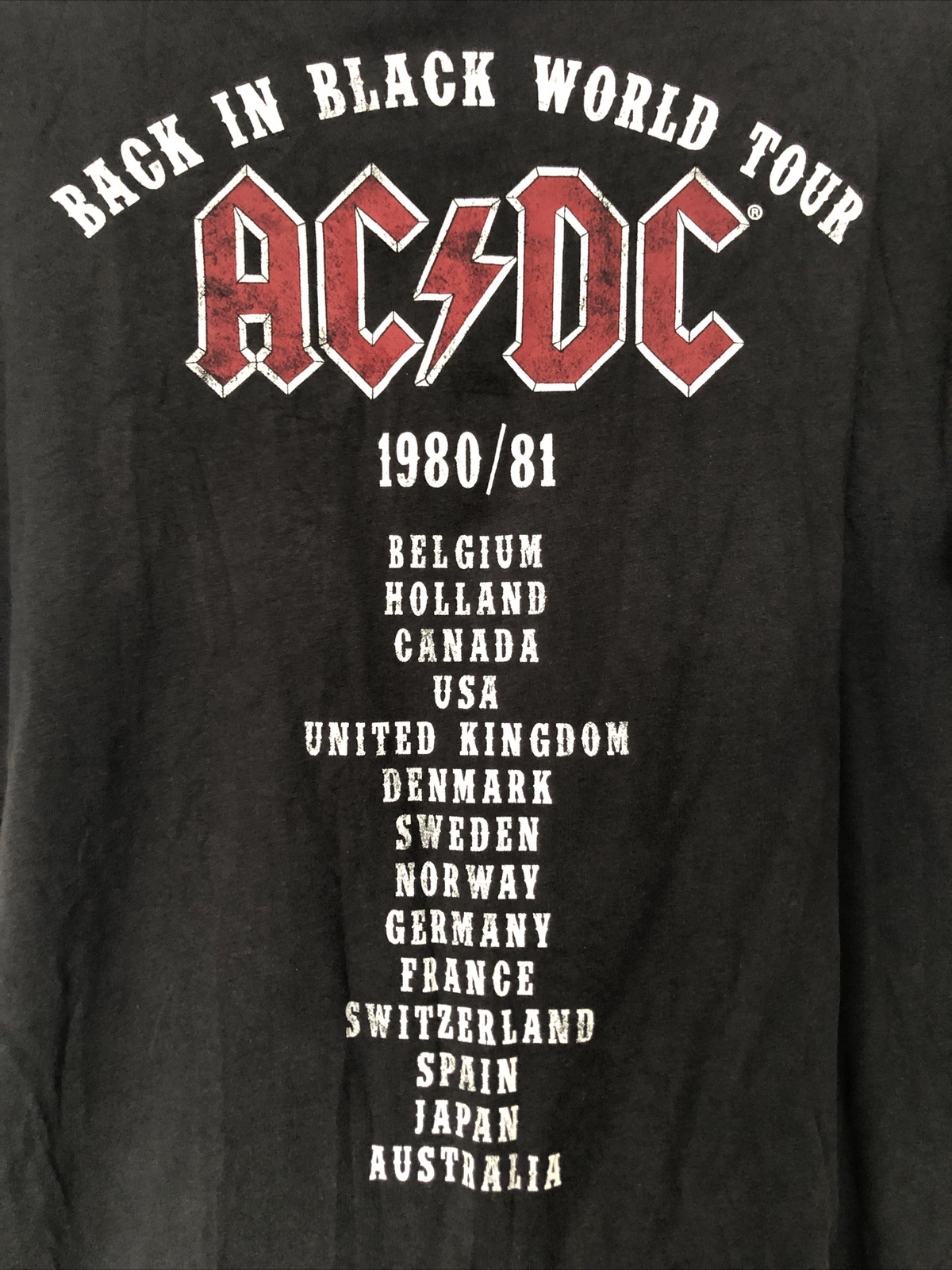 ACDC T Shirt Back in Black World Tour 1980/81 H & M Double Sided Small ...